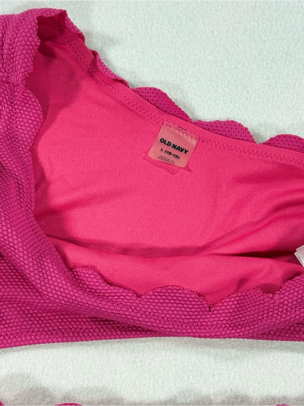 Old Navy Girls' Hot Pink Scalloped One Shoulder High Waist Bikini Set L 10-12
